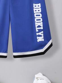 SHEIN Tween Boy Letter Print Casual Sports Round Neck Short Sleeve T-Shirt And Shorts Set