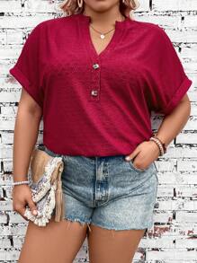 SHEIN LUNE Plus Size Solid Color Summer Casual Short Sleeve T-Shirt