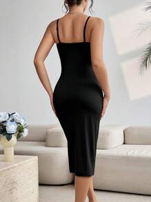 Calvaya Women's Summer Solid Color Round Ring Link Hollow Slim Fit Spaghetti Strap Dress Maxi Women Outfit