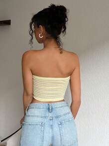 SHEIN EZwear Plus Size Striped Jacquard Tube Top, Light Yellow - Yellow - View 2