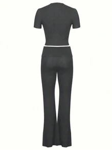 INAWLY Solva Ladies' Simple Solid Color Daily Wear Long Sleeve Top And Trousers Set