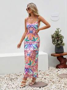 EURMUSE Flower Printed Mesh Dress - Multicolor - View 3