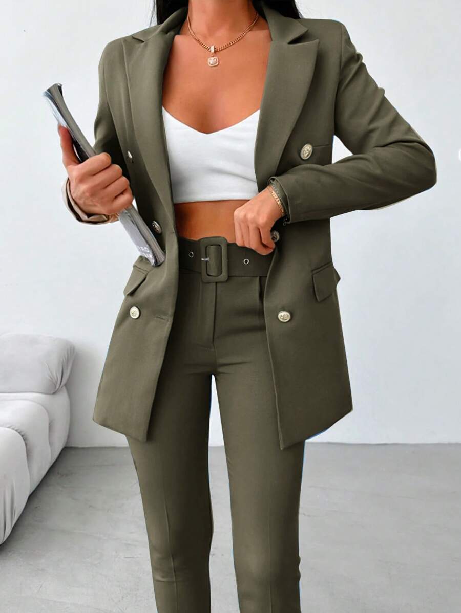 EURMUSE Ladies' Solid Color Suit Set - Dark Green - View 1
