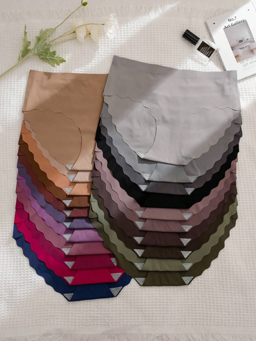 21pcs Set Plus Size Seamless Triangle Panties With Wavy Edge, Leisure Series - Multicolor - View 1