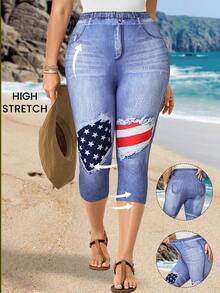 EMERY ROSE Quần legging Capri Denim Effect cỡ lớn - Màu xanh lam - Xem 2