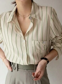 DAZY 女式条纹长袖休闲工作衬衫学院风上衣