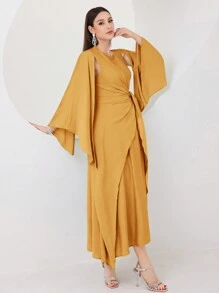 Modelyn Women's Elegant Solid Color Arabic Style Abaya Dress Long Evening Dresses