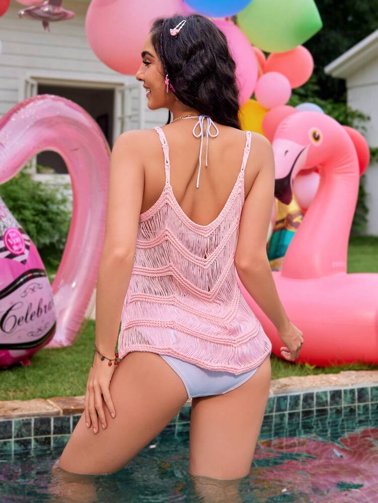 Summer Ladies' Vacation Front Tie Split Hem Cami Dress Cover-Up