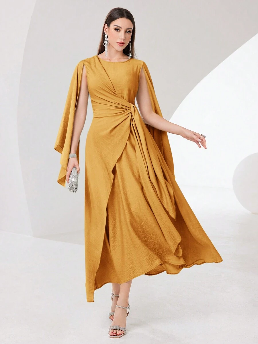 Modelyn Women's Elegant Solid Color Arabic Style Abaya Dress Long Evening Dresses