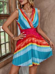 SHEIN LUNE Casual And Bright Sleeveless Criss-Cross Tie-Dye Women's Summer Holiday Dress - Multicolor - View 3