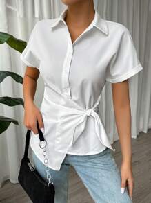 SHEIN EZwear COLLECTION POPLIN SHIRT WITH KNOT DETAIL