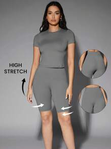 SHEIN BAE High Waist Cycling Shorts - Grey - View 2