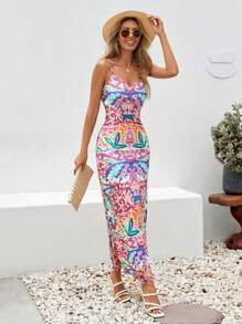 EURMUSE Flower Printed Mesh Dress - Multicolor - View 8