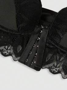 女士蕾丝前扣无钢圈文胸，1 件，内衣 - 黑色 - 查看 6