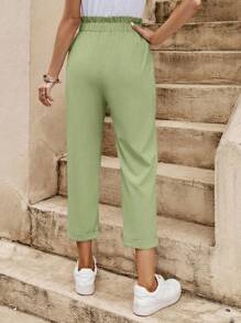 SHEIN Essnce Women Paper Bag Waist Crop Pants, Ideal For Summer Vacation - Army Green - View 2