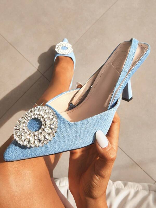 CUCCOO CHICEST Chaussures à talons hauts aiguilles à bout pointu décorées de strass bleus, élégantes, confortables et mode pour une utilisation quotidienne, idéales pour les graduations, les bals de promo, les vacances et les occasions estivales, en soldes pour l'été, l'automne, Halloween et Noël
