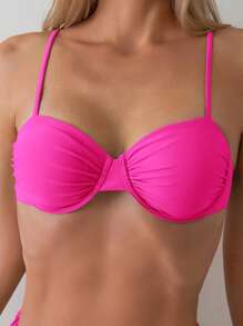 Conjunto de bikini con tanga fruncido de unicolor para mujer, conjunto de bikini sexy de dos piezas para playa de verano