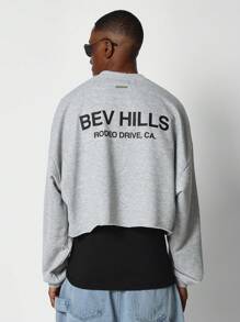 SUMWON Beverly Hills Rodeo Drive Crop Sweatshirt Premium Streetwear California Luxury Fashion Statement Layering Essential Fall Winter Collection Casual Athletic Wear - Grey - View 1