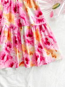 Soleia Women's Floral Printed Spaghetti Strap Backless A-Line Swing Dress For Vacation - Pink - View 4