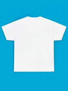 男士夏季圓領短袖T恤，印有肖像和標語印花 - 白色 - 查看 2