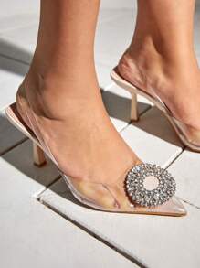 CUCCOO CHICEST 女士鞋优雅水钻装饰尖头透明高跟露跟浅口鞋夏季毕业高跟鞋舞会高跟鞋度假鞋夏季促销优雅高跟鞋返校鞋大学生鞋圣诞节秋季新年假期 - 無色 - 查看 6