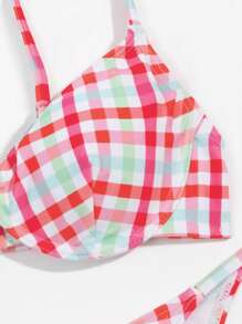 Women's Summer Beach Sexy Grid Patterned Bikini Set(Random Print), Push Up, Underwire - Multicolor - View 7