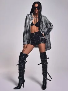 Women's Simple Solid Color Denim Jacket For Daily Wear - Grey - View 5