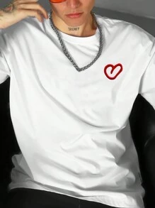 Manfinity Hypemode Maglietta casual a maniche corte da uomo per l'estate, con stampa di lettere e cuori, scollo rotondo, adatta per lo stile di strada, per rapper, per uscire - Bianco - Visualizzare 3