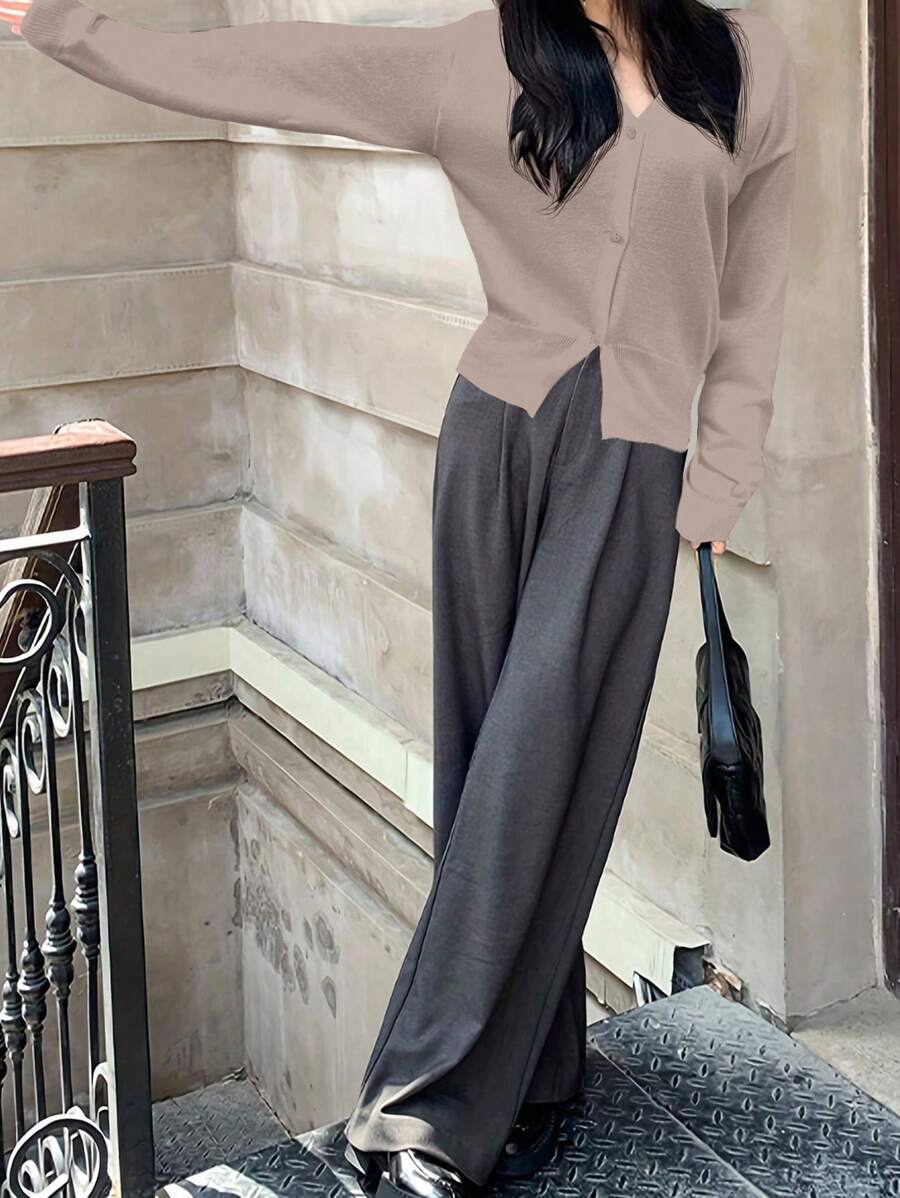 SHEIN Unity Simple And Elegant Soft Style Cardigan Fall Cloth For Women - Mocha Brown - View 1