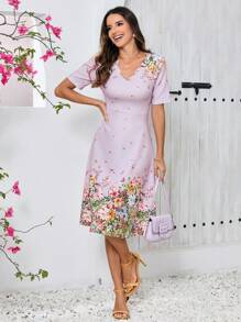 SHEIN Clasi Vestido blanco con estampado floral en escote en V - Púrpura malva - Ver 5