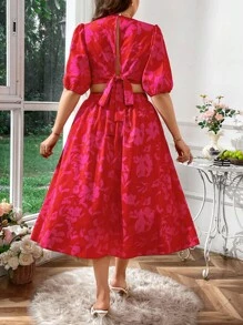 Breezaya Robe trapèze grande taille à col en V et à découpe - Rose vif - Voir 2