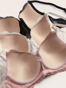 女士纯色蕾丝钢圈文胸，三件套，内衣