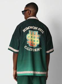 SUMWON St. Patrick'S Day Varsity Style Shirt Green California Street Fashion Retro Sports Jersey With Lucky Charm Logo And Traditional Border Trim Holiday Streetwear