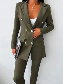EURMUSE Ladies' Solid Color Suit Set - Dark Green - View 3