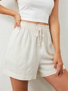 女士實色亞麻吊帶短褲