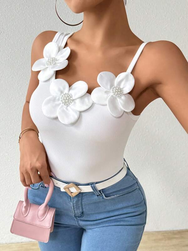 Chiquease Camisola de apliques florales 3D para mujer, ideal para el verano