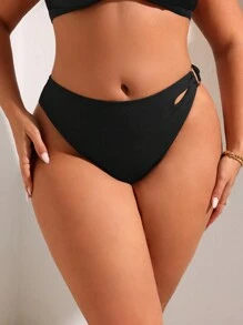 Swim SXY 大尺碼純色圓環扣簡約沙灘度假泳裝下著 - 黑色 - 查看 3