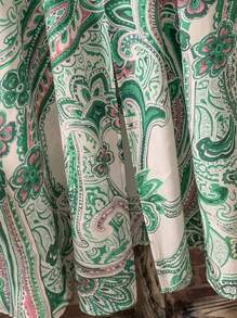 SHEIN LUNE 大碼女士度假植物印花長袖開襟外套和休閒合身長褲休閒兩件套裝