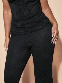 SHEIN BAE Sexy schwarze Spitzen-Plissee-Taille weite Hose in Große Größen für tägliche Sommerausflüge - Schwarz - Übersicht 6
