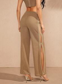 Hauture 女性針織側開叉切割褲裝 - 棕色 - 查看 2