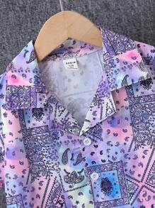 Young Boy Simple Allover Print Short Sleeve Cardigan And Shorts Casual Two-Piece Homewear Set, Toddler