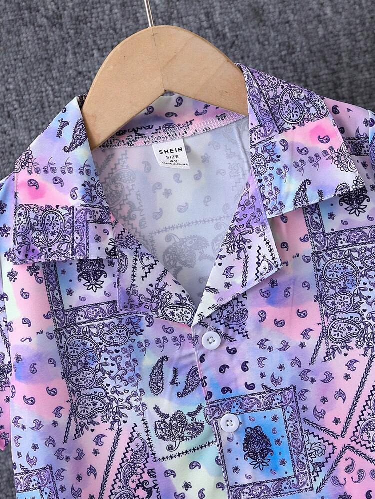 Young Boy Simple Allover Print Short Sleeve Cardigan And Shorts Casual Two-Piece Homewear Set, Toddler