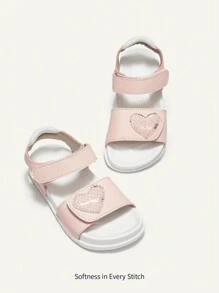 Cozy Pixies Sommerliche rosa Herzförmige flache Sandalen für Mädchen, weich und bequem, vielseitige Lässig Strand Schuhe - Pink - Übersicht 2