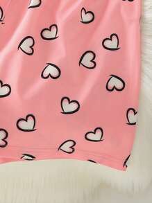 Conjunto de pijama casual simples para meninas adolescentes, com regata e shorts estampados com corações.