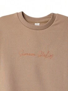 SUMWON Ensemble 2 pièces pour préadolescentes avec t-shirt oversize à manches coudes et pantalon de survêtement ajusté droit avec broderie