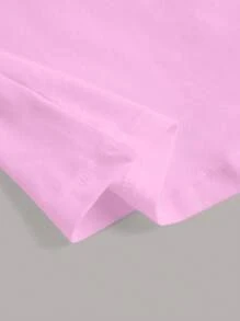 SHEIN EZwear 休闲简约樱桃印花圆领短袖修身短款上衣 T 恤女款，适合夏季，棉混纺 - 淺粉色 - 查看 6