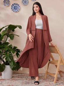 Mulvari 女性時尚優雅印花休閒日常兩件套裝 - 珊瑚粉 - 查看 7