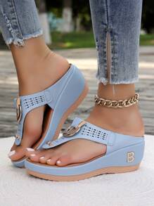 Sommer-Sandalen für Damen 2024, Große Größen mit dicker Plattform-Sohle und Keilabsatz Flip Flops, bequeme rutschfeste Strandschuhe mit offenen Zehen