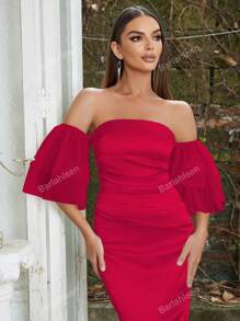 Simple And Sexy Strapless Mesh-Panel Bodycon Dress With Off Shoulder Design For Women