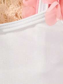 Baby Girl One-Piece Stretch Knit Swimsuit With Straps - White - View 3